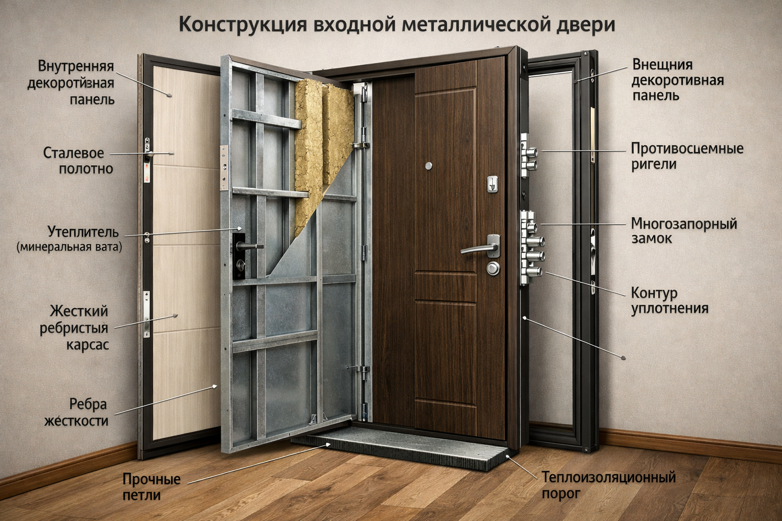 Конструкция входных металлических дверей